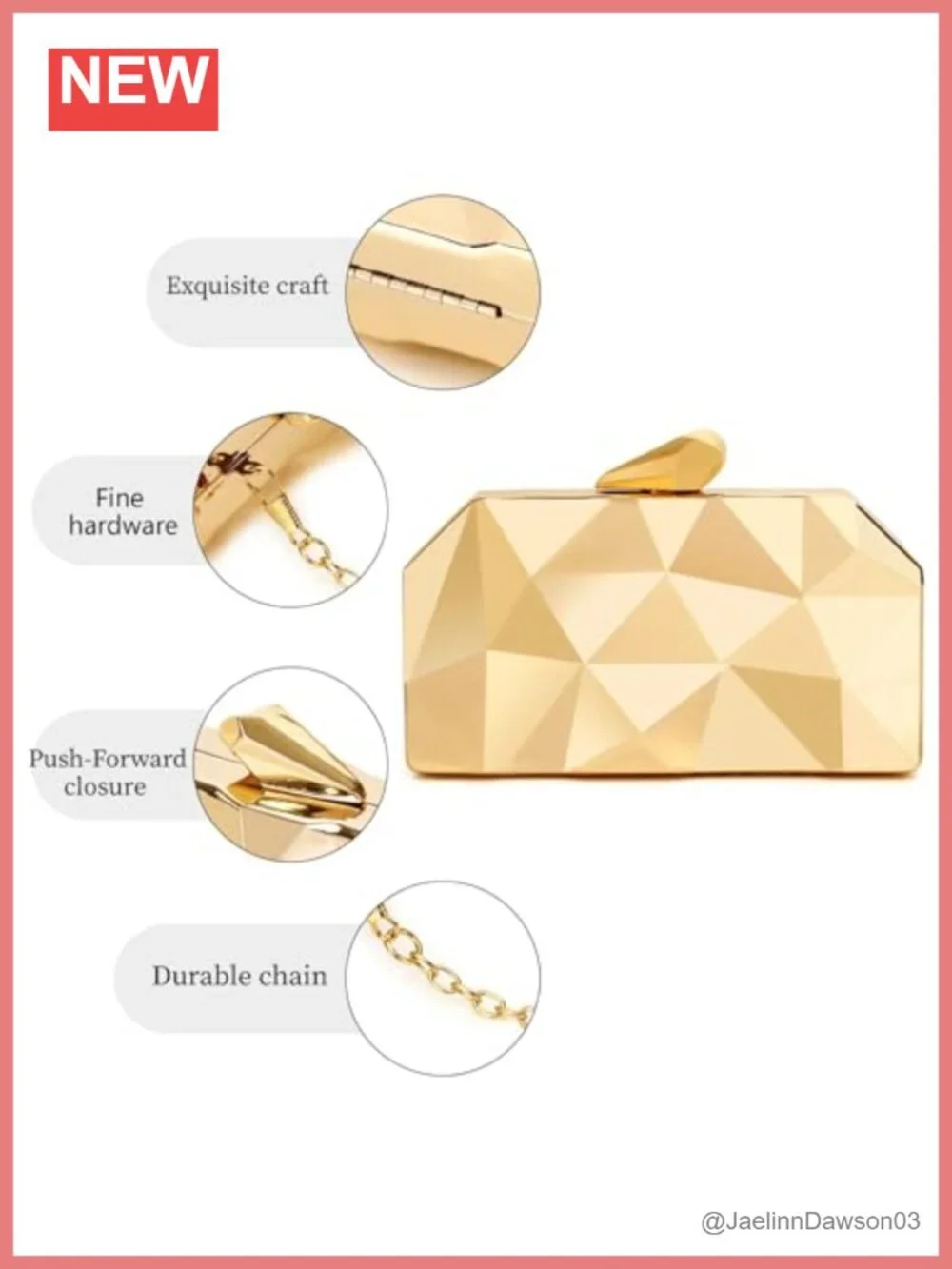Geometric Evening Clutch, Metallic Gold Bags for Wedding, Party & Formal